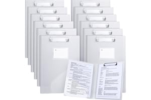 SOYIRI A4 Porte-Blocs à Rabat,Lot de 12 Planchettes à Pince Avec Poche Intérieure,Foldover Clipboard Porte-Formulaires(Transparent)
