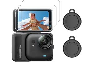 AMAZEAR Display & Objektiv Schutz für Insta360 GO Ultra Zubehör - 3x Display Schutzfolie aus Gehärtetem Glas & 2x Silikon Objektivkappen Set, 9H Härte, Berührungsempfindlich, HD