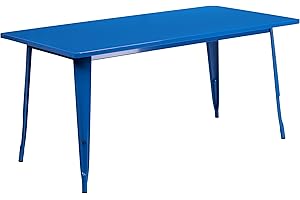 Flash Furniture Commercial Grade 31.5" x 63" Rectangular Metal Indoor-Outdoor Table, Blue, 31.5" W x 63" L