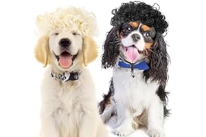 Hacaroa 2 Pieces Pet Wigs with Adjustable Straps, Funny Dog Cosplay Curly Hair Cat Headdress Apparel Toys, Pet Headwear Costume Accessories for Halloween, Christmas, Party, 2 Colors