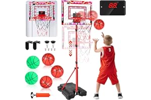 Charmofun Basketballkorb für Kinder, Höhenverstellbar 105-183cm, Kinderspielzeug Basketball Hoop mit 5 Ball, Basketball Korb mit Anzeigetafel, Lichter, Indoor Outdoor Spielzeug für Jungen Mädchen