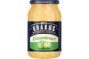 Krakus Sauerkraut 900g - Naturally Fermented - Crunchy & Tangy Sauerkraut - Delicious Condiment - Ready to Serve - Glass Jar