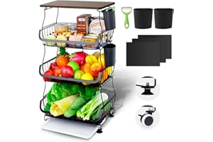 Wuciray 3 Strati Carrello Porta Frutta e Verdura Portafrutta a Ripiani Carrellos con Ruote Portatutto Cucina Impilabile Carrello Portafrutta Ventilato con Ventose Fisse Carrellos Frutta da Cucina