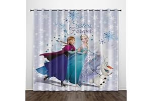 LKFFHAVD Anime Frozen Verdunkelungsvorhang - Sets, Anna Elsa Olaf Vorhänge Ösen 3D Druck ?2er Set, Für Dekoration Kinderzimmer Wohnzimmer Schlafzimmer (10,100×140(BxH?)