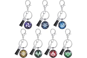 UTIEHD Genshin Impact brelok 7 szt., świecący brelok z motywem animne, świecące w ciemności, Boże oko, czas, klejnot, ogień, lód, wiatr, trawa, skała, grzmot, woda, wielobarwny, Mini