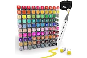 ABEIER Feutre à Alcool Set 100 Couleurs - Double Pointe, Séchage Rapide - Marqueurs Permanents pour Coloriage Adulte, Dessin, Graffiti, Bande Dessinée - avec Pochette de Transport