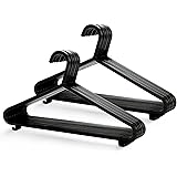 KEPLIN Adult Plastic Coat Hangers - 25pk, Black Colour, Strong Clothes Hangers for Clothes Rail & Closet, Clothing Hanger wit