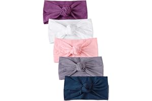 Hocaies Vendas del bebé Hairband de los bebés recién Nacidos Diademas de bebé anchas con lazo Diadema Elástica Niñas Banda Para Cabeza Bebe Accesorio Bebe Niñas Recien Nacida (5 Piezas - C)