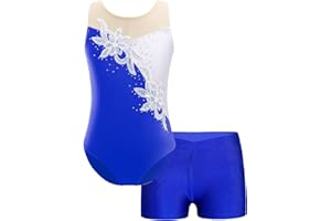 ranrann Enfant Fille Justaucorps Gymnastique sans Manche Strass Paillette Brillant avec Short Tenue Patinage Danse Costume Spectacle 5-16 Ans