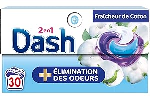 Dash 2en1 PODS, Lessive En Capsule, 30 Lavages, Fraîcheur de Coton, PLUS DE FRAÎCHEUR, ÉLIMINATION DES ODEURS avec l’adoucissant Lenor, Fabriquée En France, Dash 2in1