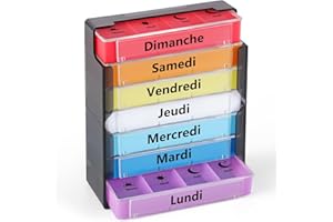Opret Pilulier Semainier Français (Matin, Midi, Soir et Nuit) - Petits Empilables Tour à Médicaments 7 Jours 28 Compartiments 4 Fois, pour Vitamines Suppléments Pilules (Coloré-Noire)