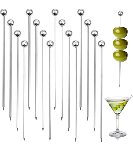 10pcs Cocktail Sticks Set Stainless Steel Fruit Sticks,Reusable Drink Picks Appetizer Toothpicks Martini Glass Picks Gold On - View #11