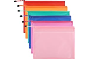 OFFICESWIFT A4 Plastic Zip Folders Double Waterproof Zip Lock Document Wallet Holder Travel Storage Pouch for Office Supplies and Travel Accessories (6 PCS - 6 Colours)