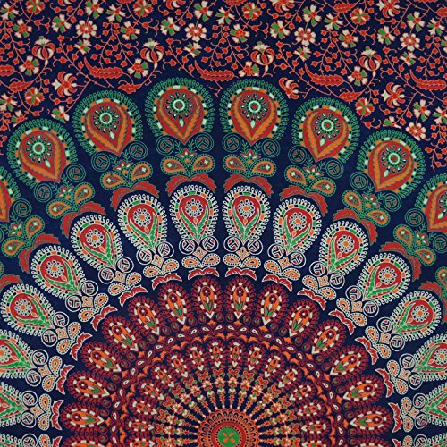 Mandala Indian Wandbehang Tapisserie Cotton Twin Size Blue Beach Werfen Décor 84 X 56 Zoll - 3