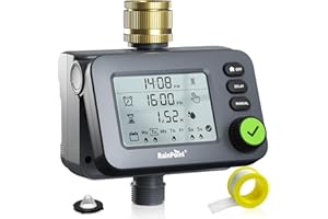 ‎RAINPOINT RAINPOINT Irrigation Computer with Brass Inlet, Watering Timer with Rain Delay/Automatic & Manual Mode, IP54 Waterproof/Large Screen LCD Display Irrigation Control for Garden Lawn