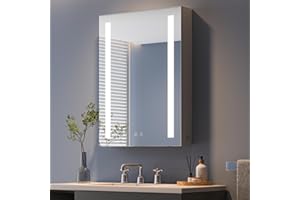 Dripex Bathroom Mirror Cabinet with LED Lights, 500 * 700mm Illuminated LED Bathroom Mirror Cabinet with Shaver Socket Dimmable Switch 3 Colors and Demister Pad-Grey
