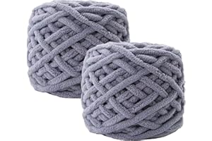 ‎MAXEE Maxee Chenille Wolle Garn 180 g(90 g*2), ca.130 m, Super Soft Knitting, Chunky Grobstrick Weiches Wollgarn zum Häkeln, Chenille zum Weben von Schals, Mützen, Decken, Zierkissen-Hellgrau 22