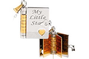 Mikovivi My Little Star Collier Livre, Personnalisable Gravurable Ouvrable Pendentif Livre avec 6 Pages Adjustable Bijou de Cou Cadeau de Maman et Papa