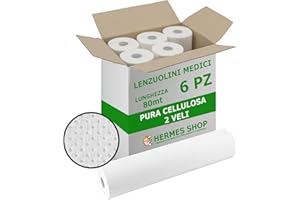 GENERIC Hermes Shop Rotolo Carta Lettino Massaggio, 1 Pack x 6 Pz 60 cm x 80 mt 100% Cellulosa, Rotoli Carta Lettino Estetista e Terapie Morbidi Assorbenti, Lenzuolino Medico per Lettino Igienico Monouso