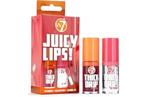 W7 Juicy Lips! Thick Drip Lip Gloss Duo Gift Set - Foolish & In The Clear - Hydrating Glossy Lip Glosses - Stocking Filler
