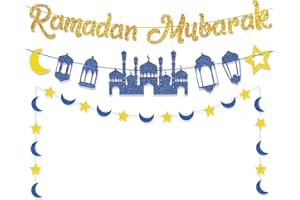 PARSUP Ramadan Decorations, Ramadan Mubarak Banner, Moon Star Paper String, Ramadan Decorations for Home Ramadan Bunting Banner for Islamic Party Decorations