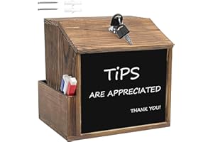 JREHUIG Boîte à Suggestions Box en Bois Brun, Boîte à Donation Murale avec Fente et Serrure, Urne de Mariage Champêtre avec Tableau, Boite à Idées (Bois)