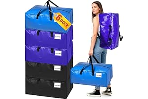 MR.KIANGCI 6 Pack Extra Large Moving Boxes,Heavy Duty Storage Boxes with Lids,Storage Bags with Zippers,Backpack Straps&Handles for Moving House Clothes Bedding Duvet Storage,Christmas Decorations,3 COLOR