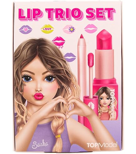 Depesche 11990 TOPModel - Set lucidalabbra Beauty And Me in Sacchetto per Bambini, 3 glosse in tonalità Rosa con profumi fruttati