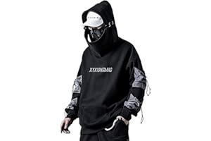 XYXIONGMAO Streetwear Techwear bluza z kapturem Cyberpunk taktyczna męska czarna miejska hip-hop japońska bluza, Czarny, XL
