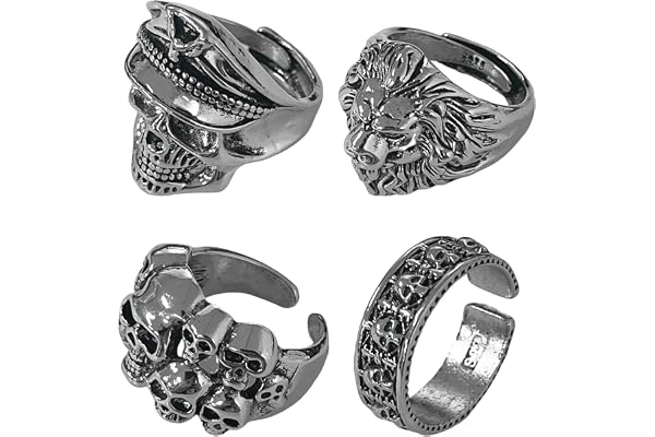NYGGTYK 4-delat set med rockring i punkstil, vintage metallringar, justerbara personliga accessoarer för män