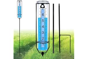 JINGEGECOME Rain Gauge for Outdoor, Freeze Proof Rain Guage Water Gauge for Rain Measure Gauge, Adjustable Height Rain Gauge with Stake, Plastic Rain Gauge for Yard Garden Lawn Decoration