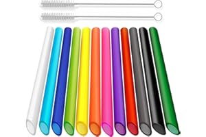 ALINK 12er wiederverwendbare Boba Plastik Strohhalme, Bubble Tea Strohhalme,spitzes Design, 10.5 Zoll lange farbige Smoothie Strohhalme