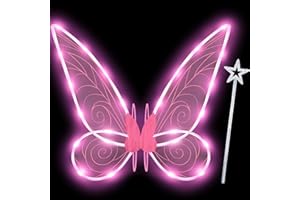 Goenb Skrzydła wróżki LED, skrzydła wróżki dla dorosłych, kostium wróżki, skrzydła wróżki, Winx, klub, świecące skrzydła wróżki, dla dzieci, dziewczynek, na Halloween, karnawał, Boże Narodzenie, do