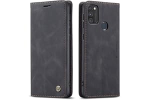 Ququcheng123 Lederhülle kompatibel mit Samsung Galaxy M30S/M21 Hülle,Flip Case Schutzhülle Klapphülle Handyhülle Standfunktion-Schwarz