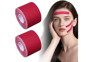 JEQQINUZ 2 Rolle Face Lifting Tape Face Tape Lifting Gesicht, Physiologisches Tape Hautfarben Jawline Zornesfalte Pflaster Gesichtstape Gegen Falten Facetape 5cm*5m(Rosa)