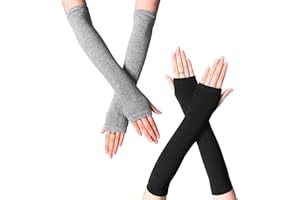 MAXQUU 2 Pieces Half Sleeve Finger Cots, Women's Fingerless Gloves, Arm Warmer Fingerless Black Long Gloves, Knitted Sleeves, Suitable For Autumn And Winter Decoration And Warmth