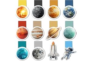 12 Stück Lesezeichen Magnetisch, Tixlux Magnet Lesezeichen im Planet-Stil für Kinder, Lehrer, Studenten, Buchliebhaber, Planetenfans