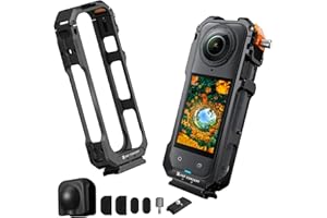 K&F Concept Camera Cage for Insta360 X5, Durable Aluminum Alloy Protective Case with Quick Release Knob, Built-in Cold Shoe Mounts and 1/4" Threads, Silicone Lens Cover Action Camera Frame