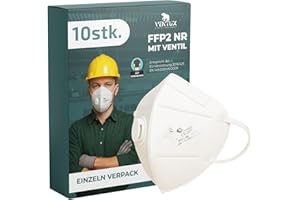 VENTUX SAFETY EQUIPMENT FFP2 NR Mask with Valve, Respirator Mask, CE Certified, Individually Packed, Ergonomic Fit, Dust Mask for Work, Construction & DIY