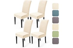 BALLADHOME Fundas para Sillas Pack de 4 Fundas Sillas Comedor Elásticas Modernas Jacquard Fundas para Sillas de Cocina Cubiertas para Sillas Extraíbles Lavables para Hotel Comedor (Paquete de 4, Cream)-XW