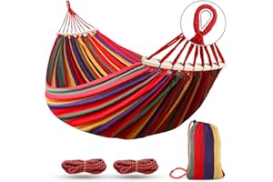 Hamac de Camping MOSFiATA, Tissu en Toile Robuste et Durable avec Une capacité de Charge de 250 kg, Deux poutres antiroulis et des Sangles métalliques Robustes pour Les Voyages, la Plage, Le Jardin