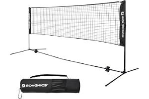 SONGMICS 3 m badmintonnät, volleybollnät, justerbar höjd, bärbart tennisset