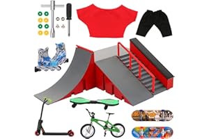 LALASTYLE Mini Skateboard Ramp with Mini Toy Set - Finger Skateboard, Bicycle, Scooter & Vitality Board - 1 Pair Skates - Training Trick Props