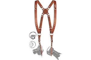 C Coiro Kameragurt für 2 Kameras mit doppeltem Tragegurt aus Leder und verstellbarem Schultergurt - Ledergurt für DSLR/SLR - Camera Dual Shoulder Strap, Standard/Tan