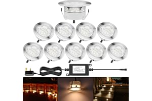 CHNXU 60mm Large Led Decking Lights Outdoor Low Voltage 12v IP67 1.5W Waterproof Deck Lighting Kits Pack of 10 (Warm White)
