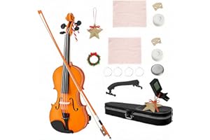 HOMCOM Violon 4/4, ensemble de violon en bois massif pour adultes et débutants, avec étui léger et portable, archet, colophane, chevalet et épaulière, marron