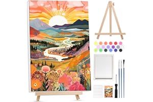 Lxmsja Paysage Peinture Numero Enfant Adulte avec Cadre, avec Chevalet en Bois, Paysage Peinture par Numero Adulte, Numéro d'art avec Pinceaux, Loisirs Créatifs Activité Manuelle Adultes, 20x30cm