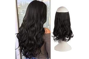 FESHFEN Extension Fil Invisible Cheveux, Ondulé Extension de Cheveux Fil Wire in Hair Extension à Fil Cheveux Synthétique Rajout Cheveux pour Femme 35 cm