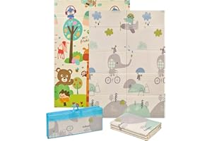 MS Trendy - Tappeto da gioco per bambini, 180 x 120 cm, doppio lato, tappetino molto imbottito (1 cm spesso), pieghevole e con borsa per il trasporto, Elefante/Giungla
