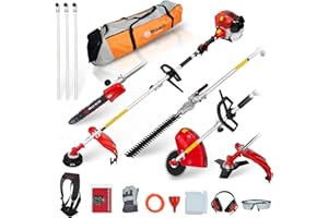 BU-KO 52cc Long Reach Multi Functional Garden Tool: Strimmer, Brush Cutter, Extendable Hedge Trimmer, Pruner Chainsaw, Grass Trimmer, 3x 75cm Extension Poles, Toolbag